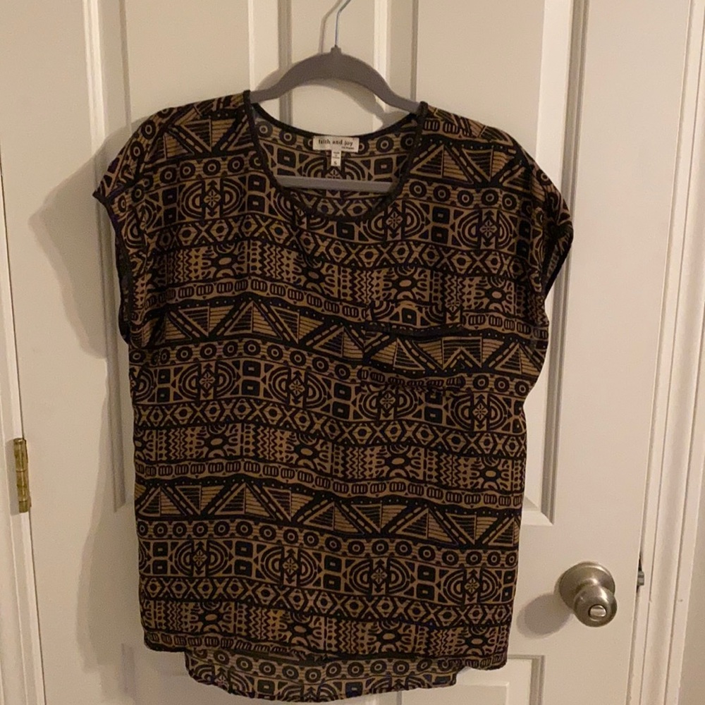 Faith and Joy Geometric Pattern Blouse - Black and Tan
